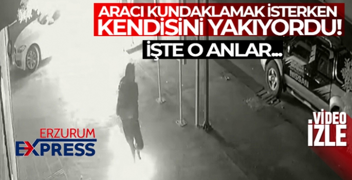 Aracı kundaklamak isterken kendisini yakıyordu