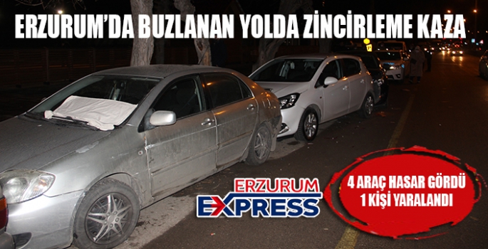 Buzlanan yolda zincirleme trafik kazası, 4 araca çarparak durabildi