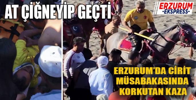 Cirit müsabakasında atlar çarpıştı, yerde kalan sporcunun üzerinden at geçti