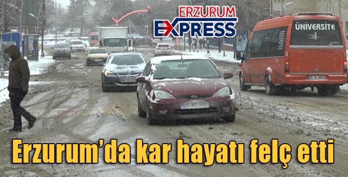 Erzurum’da kar hayatı felç etti