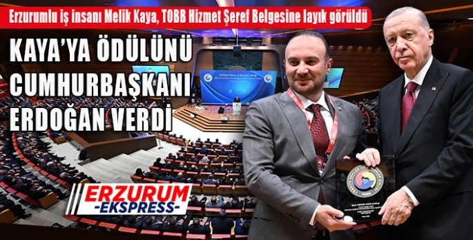 Erzurumlu İş insanı Kaya'ya hizmet şeref belgesi. 