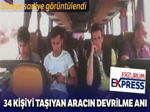 34 kişiyi taşıyan servis aracı böyle devrildi