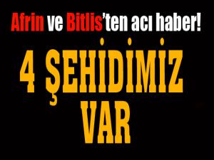 Afrin ve Bitlis'ten acı haber geldi