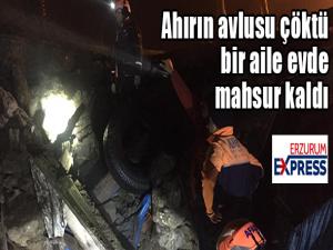 Ahırın avlusu çöktü, bir aile evde mahsur kaldı 