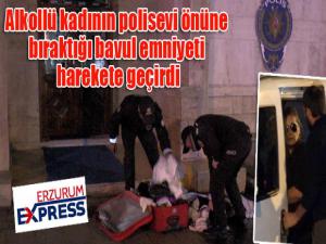 Alkollü kadının polisevi önüne bıraktığı bavul emniyeti harekete geçirdi