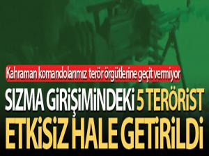 Barış Pınarı bölgesine sızmaya çalışan 5 terörist etkisiz hale getirildi