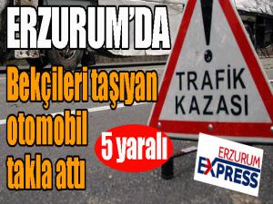 Bekçilerin bulunduğu otomobil şarampole yuvarlandı: 5 yaralı