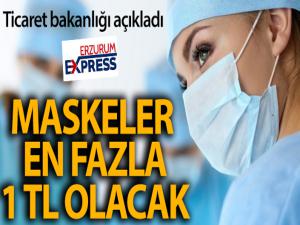 Cerrahi maskeler, adedi KDV dâhil en fazla 1 (bir) Türk Lirası olacak