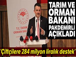 Çiftçilere 284 milyon liralık destek