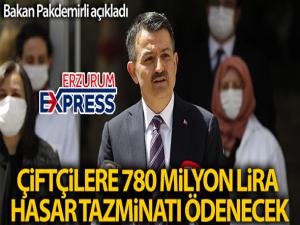 Çiftçilere 780 milyon lira hasar tazminatı ödenecek