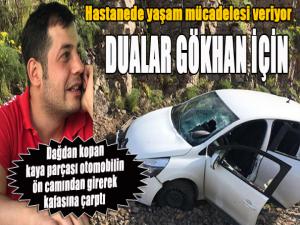 Dağdan kopan kaya parçası aracın üzerine düştü 32 yaşındaki sürücü yoğun bakımda