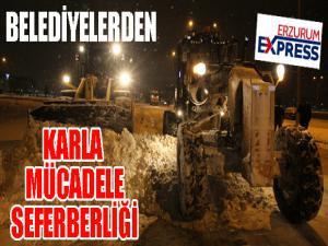 Erzurum'da belediyelerden karla mücadele seferberliği...