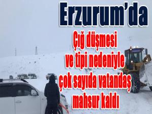 Erzurumda çığ düşmesi ve tipi nedeniyle çok sayıda vatandaş mahsur kaldı 