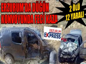 Erzurumda düğün konvoyunda feci kaza: 2 ölü, 12 yaralı