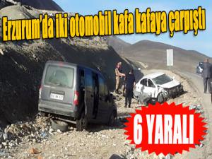Erzurumda iki otomobil kafa kafaya çarpıştı: 6 yaralı