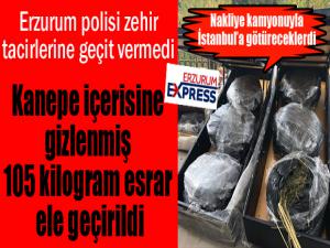 Erzurumda kanepe içerisine gizlenmiş 105 kilogram esrar ele geçirildi
