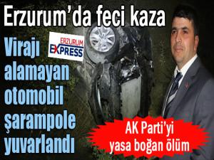 Erzurum'da Virajı alamayan otomobil şarampole yuvarlandı: 1 ölü