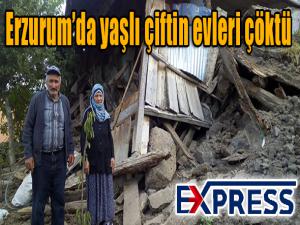Erzurumda yaşlı çiftin evleri çöktü 