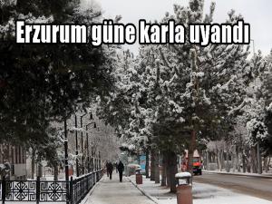 Erzurum güne karla uyandı