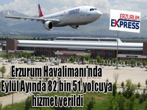 Erzurum Havalimanında Eylül Ayında 82 bin 51 yolcuya hizmet verildi