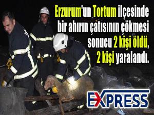 Erzurum'un Tortum ilçesinde bir ahırın çatısının çökmesi sonucu 2 kişi öldü, 2 kişi yaralandı. 