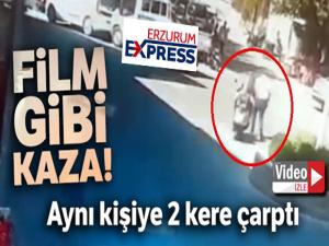 Film gibi kaza! Aynı kişiye 2 kere çarptı