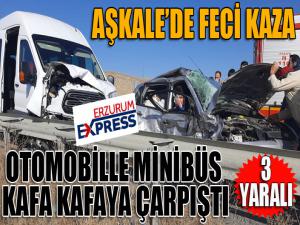 Otomobille minibüs kafa kafaya çarpıştı: 3 yaralı...