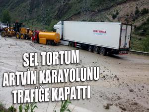 Sel Tortum-Artvin karayolunu trafiğe kapattı