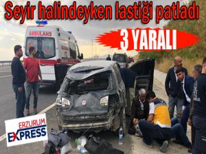 Seyir halindeyken lastiği patlayan araç kaza yaptı: 3 yaralı