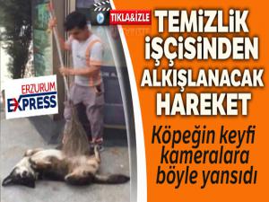 Temizlik işçisinden köpeğe masaj