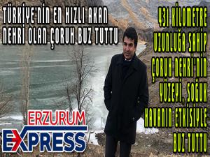 Türkiyenin en hızlı akan nehri olan Çoruh buz tuttu