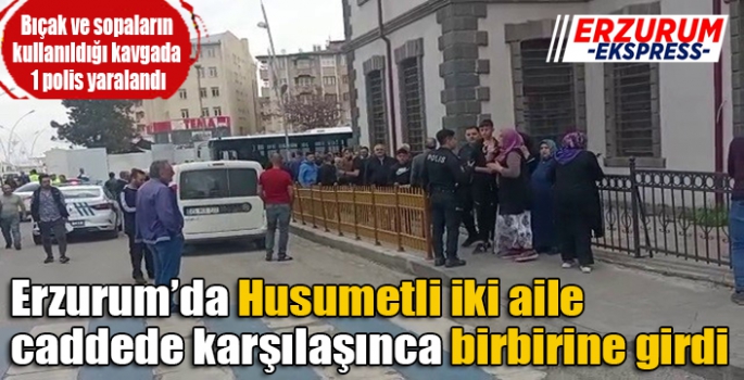 Husumetli iki aile caddede karşılaşınca birbirine girdi