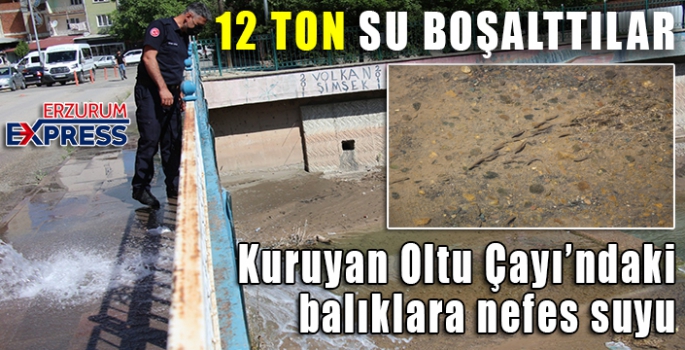  İtfaiye ekipleri Oltu Çayı’na 12 ton su boşalttı