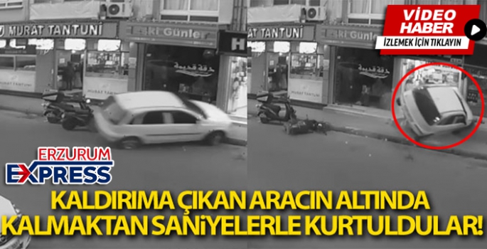 Kaldırıma çıkan aracın altında kalmaktan saniyelerle kurtuldular