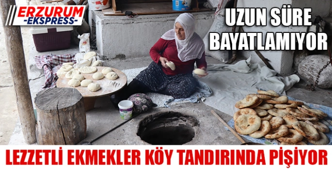 Lezzetli ekmekler köy tandırında pişiyor