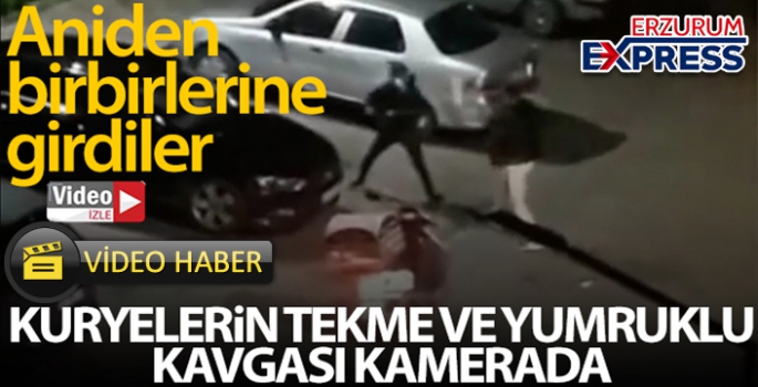 Motosikletli kuryelerin kavgası kamerada