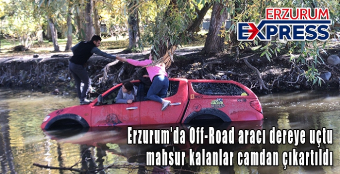 Off-Road aracı dereye uçtu, mahsur kalanlar camdan çıkartıldı