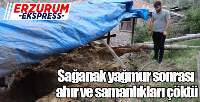 Sağanak yağmur sonrası ahır ve samanlıkları çöktü