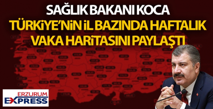 Sağlık Bakanı Koca, Türkiye'nin il bazında haftalık vaka haritasını paylaştı