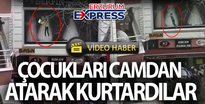 Yangında mahsur kalan çocukları camdan atarak kurtardılar