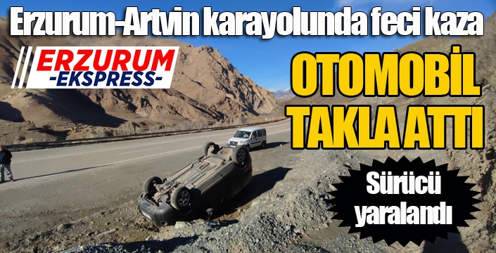 Erzurum-Artvin yolunda araç takla attı