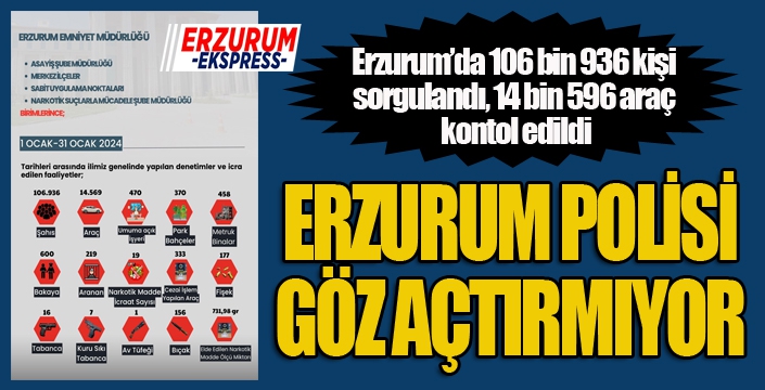 Erzurum’da 106 bin 936 kişi sorgulandı, 14 bin 596 araç kontol edildi