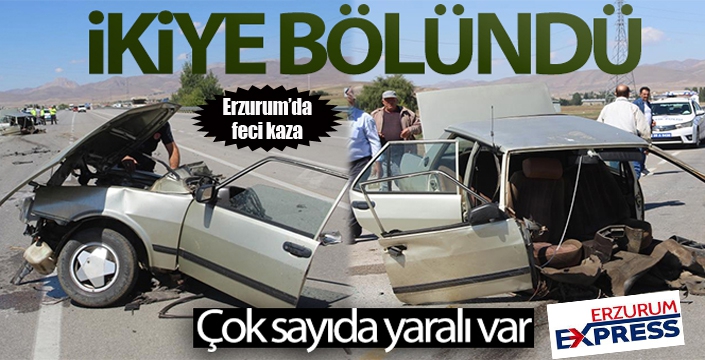 Erzurum’da feci kaza... Araç ikiye bölündü: 5 yaralı