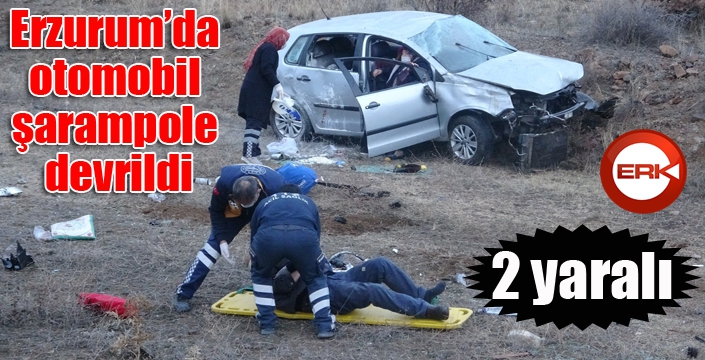 Erzurum’da otomobil şarampole devrildi: 2 yaralı