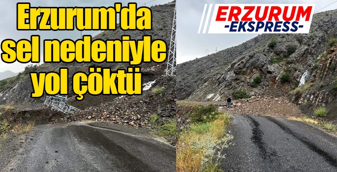 Erzurum'da sel nedeniyle yol çöktü