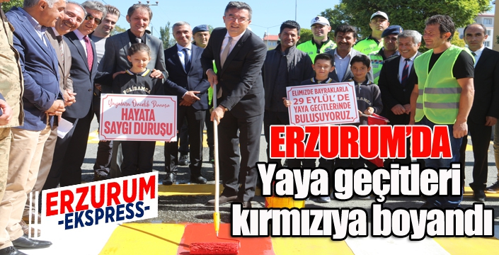 Erzurum'da yaya geçitleri kırmızıya boyandı