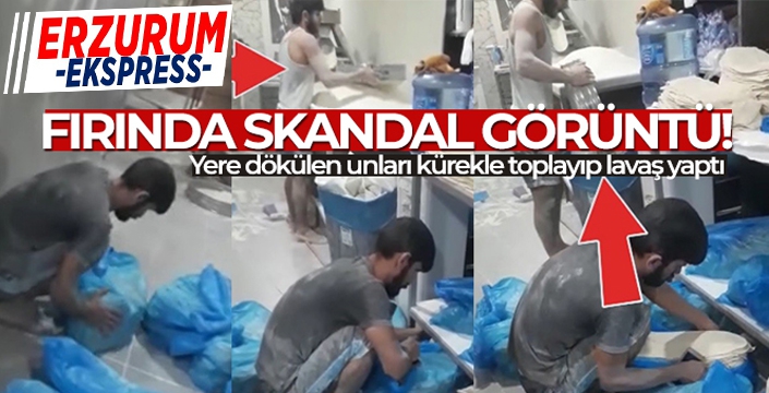 Fırında skandal görüntü: Yere dökülen unları kürekle toplayıp lavaş yaptı