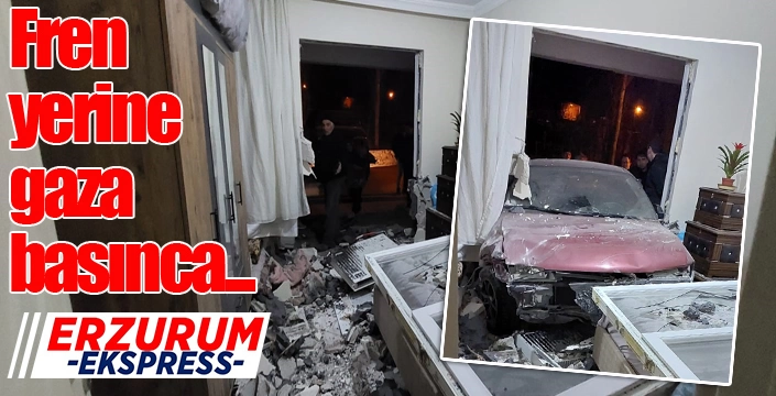 Fren yerine gaza basan sürücü evin yatak odasına girdi