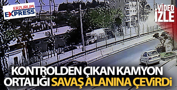 Kontrolden çıkan kamyon ortalığı savaş alanına çevirdi