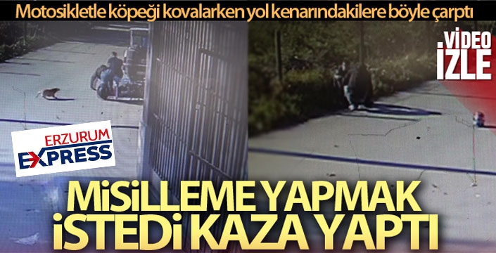 Motosikletle köpekten kaçarken yol kenarındakilere böyle çarptı